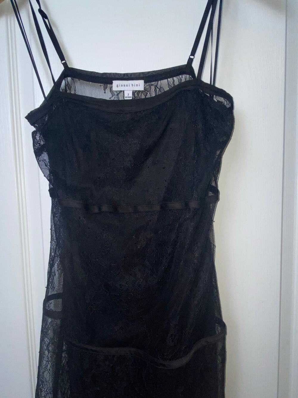 Black Lace Overlay Slip Dress Gianni Bini Gothic Dark Fairy Whimsygoth Size 2